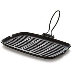 Excelsa - Dieta Grill Bistecchiera Rettangolare con Manico Pieghevole, Ghisa Smaltata, antiaderente, Nero