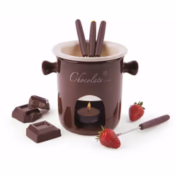 Descrizione Servizio fonduta cioccolato. Set composto da 7 pezzi. Fonduta/cioccolatiera: h. 9, 5 (internamente) x cm.13, 5 4  ...