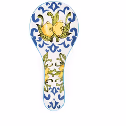 Posamestolo. Linea: amalfi. Materiale: ceramica Dolomite. Dimensioni: cm.24x11xH.2. Colore: bianco con decoro blu, giallo e v ...