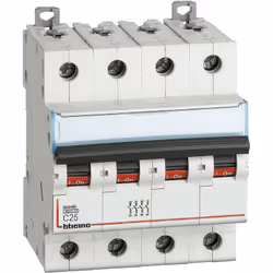 BTDIN45 - interruttore magnetotermico 4P curva C - In= 25A - Icn= 4,5kA - Vn= 400 Vac - 4 moduli. BTDIN45 - interruttore magn ...
