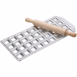Stampo per realizzare i ravioli in casa in modo semplice e veloce. Stampo in alluminio stampato, montato su base in acciaio s ...
