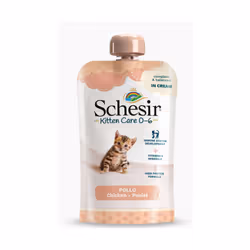 Alimento umido per gatti cuccioli – Kitten Pollo in crema busta con tappo 150 g La ricetta Schesir è a base di veri filetti d ...