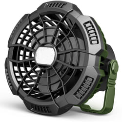 Melchioni - Family Ventilatore Portatile da Campeggio Ricaricabile, Batteria 5200 mah, Luce led, 3 Luminosità, 3 Velocità, Diametro 10 cm, Gancio per