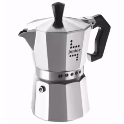 Bialetti Caffettiera Junior 3 Tazze Alluminio, Moka, Nero, Argento, Alluminio, 3 tazze, Junior, CE