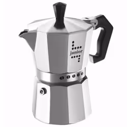 Bialetti Caffettiera Junior 2 Tazze Alluminio, Moka, Nero, Argento, Alluminio, 2 tazze, Junior, CE