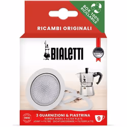 Il kit originale Bialetti della caffettiera da 9 tazze è composto da 3 guarnizioni e da una piastrina filtro. Specifiche del ...