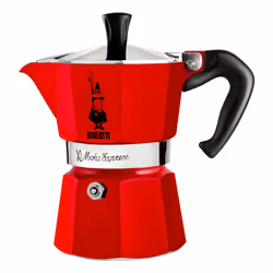 Bialetti Moka Express, Moka, 0,13 L, Rosso, Alluminio, 3 tazze, Termoplastica