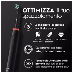 Oral-B Pro 3 Spazzolino Elettrico Ricaricabile Nero Pro3 3000, 2 Testine, 1 Spazzolino - Vista aggiuntiva 4