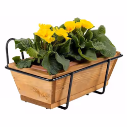 Fioriera in legno da balcone con supporto in filo d'acciaio verniciato e vaschetta a riserva d'acqua, dimensioni 35x14xh.11 c ...