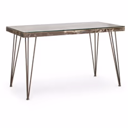 Struttura in acciaio anticato, piano in vetro e mdf con decorazione in cemento. Gambe da assemblare. Scheda tecnica Struttura ...
