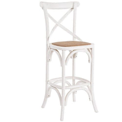 Sgabello da bar Cross per interno, Struttura In Legno Di Olmo, 50 x 52 x 118 cm -Bianco