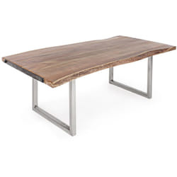 Tavolo Osbert rettangolare, con gambe in acciaio, piano in legno di acacia, stile moderno -220 x 100 cm