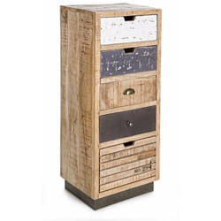 Cassettiera 'Tudor' con struttura in mango e base in acciaio, 45 x 35 x110h cm
