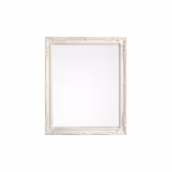 Specchio da parete in stile shabby chic con cornite color bianco arricchida da finissime pennellate oro fatte a mano per rend ...
