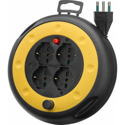 Vimar - 0P32713 Avvolgicavo 4 metri, con 4 prese universali a standard italiano Sicury, spina 16A (grande) e disgiuntore termico di protezione in