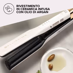 Bellissima Steam Elixir, Piastra a Vapore, Capelli lisci in Una Sola Passata Senza Danni, Rivestimento in Ceramica e Olio Argan, Rapido Riscaldamento, 4 Temperature, Tappetino Termoresistente - Vista aggiuntiva 4