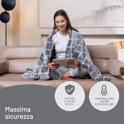 Imetec Caldoplaid Velvet Square Plaid Riscaldabile, Morbida Coperta Elettrica 150x95 cm, Basso Consumo, Tecnologia Adapto, Dispositivo di Sicurezza, Rapido Riscaldamento, 6 Temperature, Lavabile - Vista aggiuntiva 5