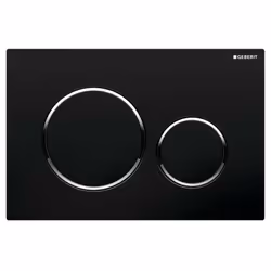 Placca Geberit a due tasti abbinata alla cassetta della serie Sigma20. Il prodotto realizzato in materiale sintetico ha una f ...