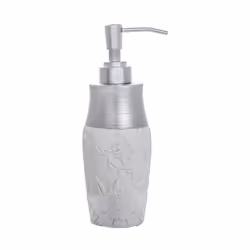 Dispenser di colore bianco e argento prodotto in resina. Nella parte inferiore di colore bianco è presente una decorazione fl ...