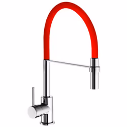 Miscelatore monocomando lavello Bocca alta Doccetta monogetto orientabile in ottone Finitura cromata, Tubo in gomma rosso Lev ...