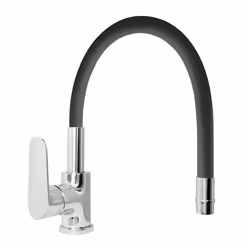 Miscelatore serie Torpedo monocomando lavello bocca alta, doccetta monogetto orientabile in ottone, finitura cromo, tubo in s ...