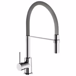 Miscelatore monocomando lavello Bocca alta Doccetta monogetto orientabile in ottone Finitura cromata, Tubo in gomma grigio Le ...
