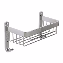 Mensola Attractive per doccia, rettangolare con appendini, realizzata in alluminio,finitura cromata. cm L. 26 x H. 14 x P. 12 ...