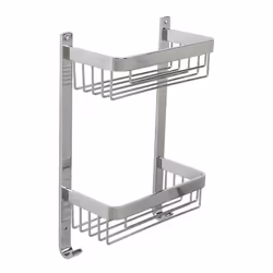 Mensola Attractive doppia per doccia, rettangolare con appendini, realizzata in alluminio,finitura cromata. cm L. 25,5 x H. 3 ...