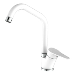 Idro Bric - Miscelatore lavello bocca alta bianco opaco con risparmio acqua – Serie Allen