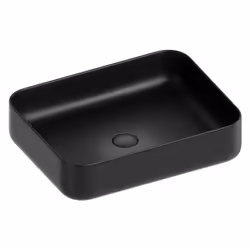 Lavabo d'appoggio rettangolare largo 50 cm, profondo 40 cm e alto 13,5 cm. L’articolo è realizzato in ceramica e vetrochina c ...
