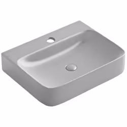 Lavabo d'appoggio realizzato in ceramica e vetrochina con finitura grigia opaca. L’articolo dalla forma rettangolare è largo  ...