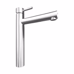 Miscelatore monocomando alto per lavabo con finitura spazzolata, realizzato in acciaio SS304 e dotato di rompigetto a risparm ...