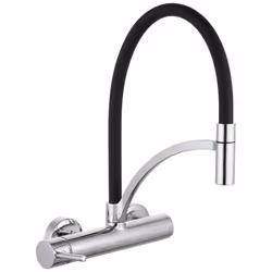Miscelatore monocomando per cucina con installazione a parete. L’articolo è dotato di bocca orientabile con finitura nera.Mis ...
