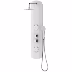 Pannello doccia ovale realizzato in pvc con finitura di colore bianco. L’articolo di 120x26 cm è completo di soffione, miscel ...