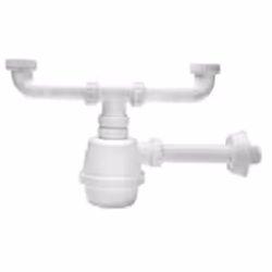 Sifone in plastica. 2 vie senza piletta. Misure:1”1/2 x 41