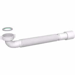 Tubo flessibile ed estensibile attacco con ghiera in plastica. Con attacco curvo a 90°. Misure: 1”1/2 x Diametro 40/50 mm