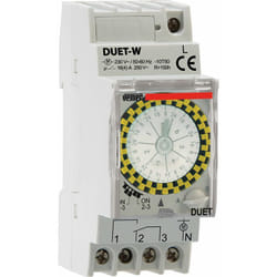 Vemer - VE125100 duet-w - Interruttore Orario Elettromeccanico a Cavalieri con Batteria Sostituibile, Programmazione Settimanale, 2 Moduli din, Grigio