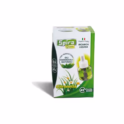 Ricarica liquida alla citronella con oli essenziali naturali. Durata 45 giorni. Confezione con una ricarica da 22,5 ml.