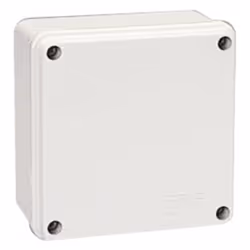 Scatola di derivazione da parete quadrata, dimensioni interne 100 mm x 100 mm, profondità 50 mm, IP56. Completa di viti per i ...