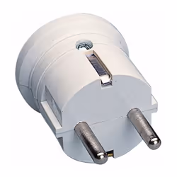 Spina standard tedesco 16 A 2P+T (terra laterale) 250 V~ uscita cavo assiale. Provvista di fermacavo isolante a vite. Colore: ...