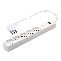 Poly Pool Presa multipla 250V - 5 prese pluristandard 10/16A - 1,5 metri Bianco, colore Bianco