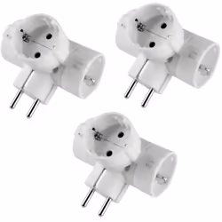 KIT N. 3 ADATTATORI con spina e 3 prese standard tedesco 16A 2P+T con terra laterale. Colore: bianco