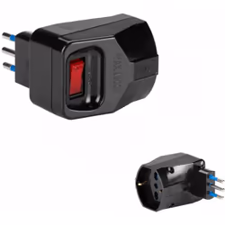 Adattatore con spina "piccola" 10 A 2P+T, presa bivalenti 10 / 16 A 2P+T 250V~ (standard italiano 10 / 16 A 2P+T e standard t ...