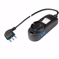 Presa multipla 250 V~ con 2 prese bivalenti 10/16 A, 1 presa pluristandard 10/16 A 2P+T,(standard italiano 10 / 16 A e tedesc ...