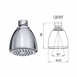 Ovo-Gom/2 ø 67 mm Fornitore / Produttore: BOSSINI Soffione Ovo-Gom/2 autopulente con snodo 1/2"F I00328000030004 - - BOSSINI ...