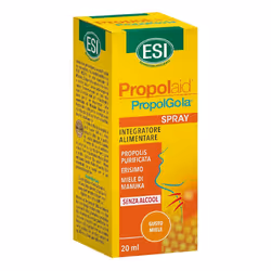 ESI Propol Gola Spray è un integratore alimentare a base di Propolis, Miele, olio essenziale ed Erirismo.