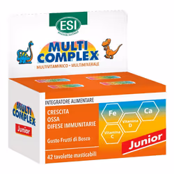 Esi Multicomplex Junior è un integratore multivitaminico adatto per bambini e ragazzi. Gustose tavolette masticabili a forma  ...