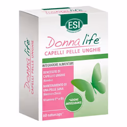 Esi Donna Life Capelli Pelle Unghie è un rimedio per rinforzare i capelli, le unghie e dare alla pelle un aspetto più luminos ...
