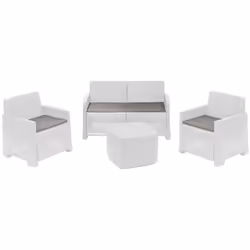 MAURY'S ETNA SALOTTO DA GIARDINO CON CUSCINI 4 PZ BIANCO Il salotto da giardino Etna è un elegante set in resina effetto ratt ...
