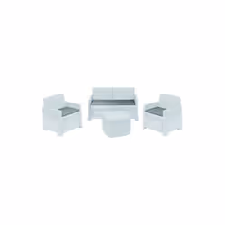 Salottino in polipropilene effetto rattan, resistente e duraturo, cuscini inclusi. Ideale sia per esterno che per interno.